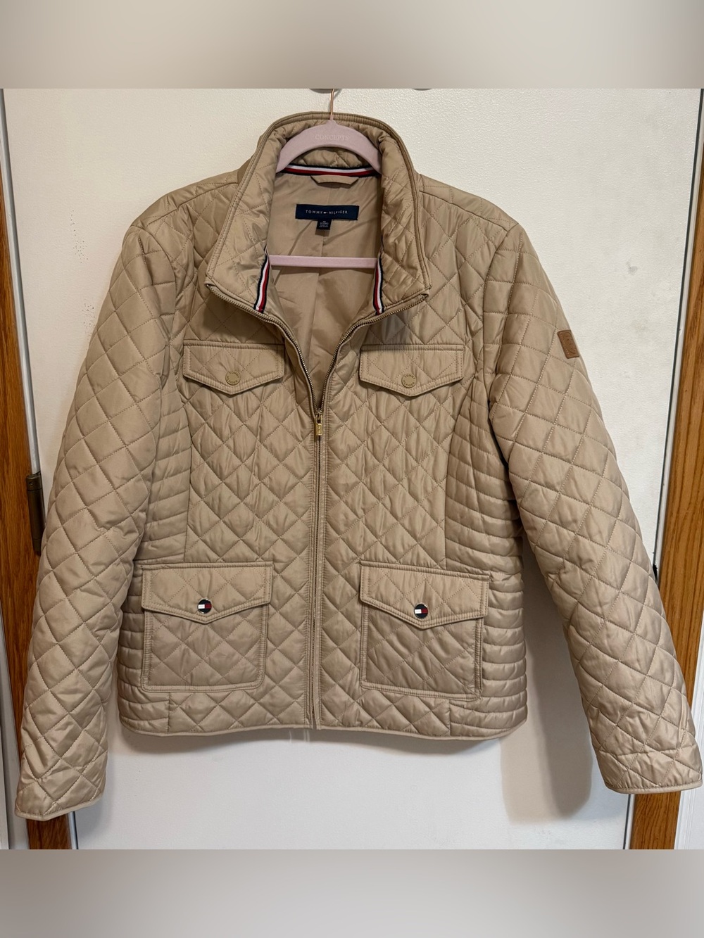 Tommy Hilfiger Women’s XL Khaki Diamond Quilted Field Utility Jacket 4 Pocket